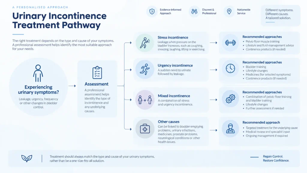 urinary incontinence treatment options infographics from the incontinence direct Wolverhampton